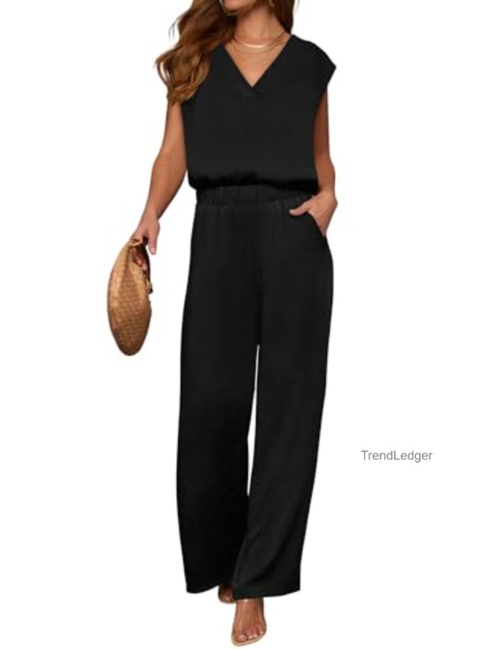 Women 2 Piece Lounge Set Sleeveless V-Neck Top & Wide Leg Pants Travel Outfit